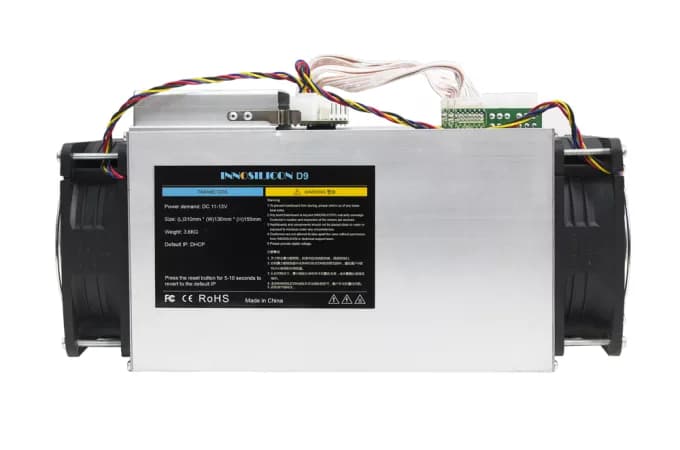 Innosilicon D9+ DecredMaster asic miner on white background