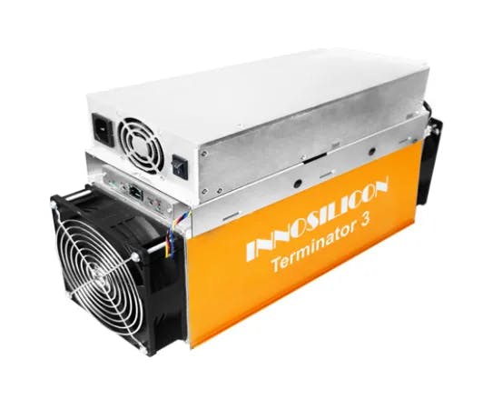 Innosilicon T3+ (52Th) asic miner on white background