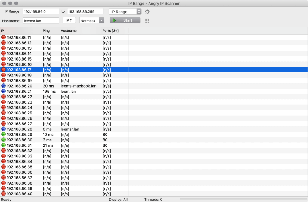 Angry IP scanner interface